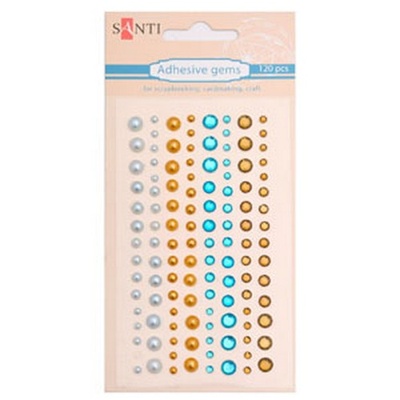 Набір декоративних стразів і перлинок блакитно-коричневий, 120 шт., ТМ Santi