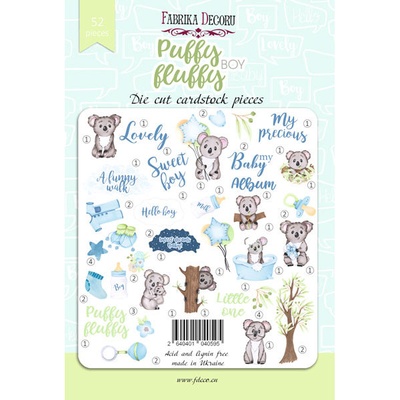 Набір висічок для скрапбукінгу, колекція Puffy Fluffy Boy,52шт., ТМ Фабрика Декору