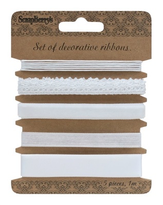 Набір декоративних стрічок від ScrapBerryʼs, білі, 5шт. за 1 м