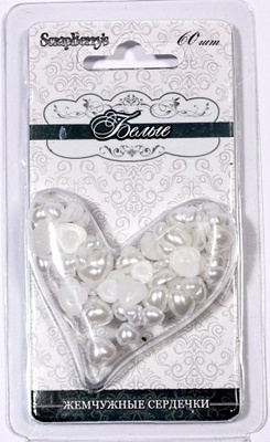 Перлинні половинки серця від ScrapBerryʼs "Білі", 6 - 8 мм, 60 шт.