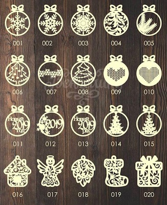 Дерев’яні новорічні прикраси на ялинку, серія 2-1