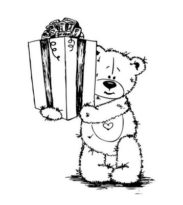 Акриловый штам SV023 Мишка с подарком, размер 4,3х6 см