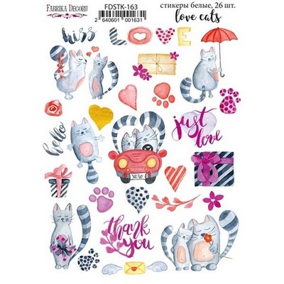 Набір наліпок (стікерів) 26 шт. Love cats #163, ТМ Фабрика Декору