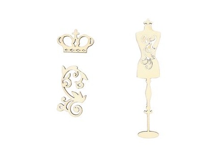 Лазерные вырубки из дерева от Scrapberry's - Манекен 10см, корона 3,2см, завиток 4,5см (уп. 3 шт.)
