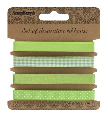 Набор декоративных лент от Scrapberry's, светло-зеленые, 4 шт. по 1 м
