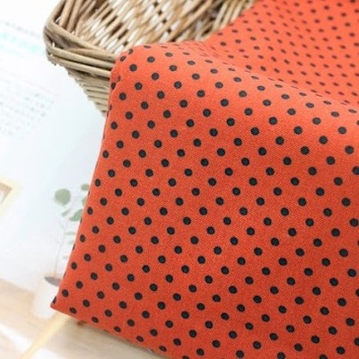 Кольорова бавовна цегляний - помаранчевий в темно - зелений горошок, розмір:45 x55см