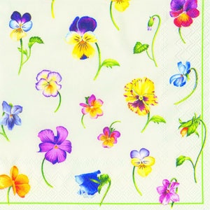 Серветка для декупажу "Анютини очі", колір фону: кремовий, розмір: 33x33 см