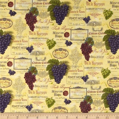 Ткань 100% хлопок - Гроздья винограда на кремовом, 45х55 см