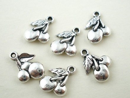 Металева прикраса "Вишеньки", срібло, розмір 14x18 мм, 1 шт.