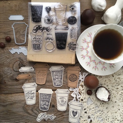 Набор штампов и ножей для вырубки от  MiMiCut -  "Кофе с собой", 37x52 мм