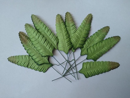 Набір паперового листя папороті, колір - зелений, 70 мм, 10 шт.