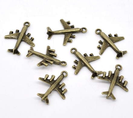 Металлическое украшение/подвеска "Самолет",  29x23мм, античная бронза, 1 шт.