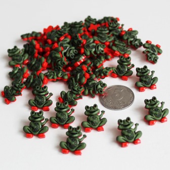 Ґудзик "Жабка", колір зелений з червоним, 1 шт.