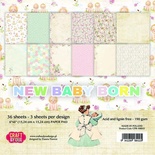 Набор односторонней скрапбумаги от Craft & You Design - NEW BABY BORN, 15x15 см, 36 шт, 190 гр/м2