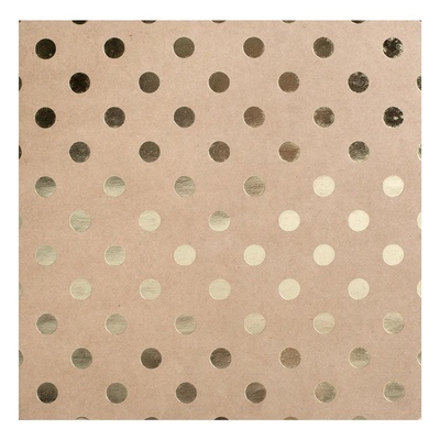 Крафт - картон з золотим тисненням - Горох - Bazzill Foiled Cardstock - Gold Dots, розмір 30x30, 1
