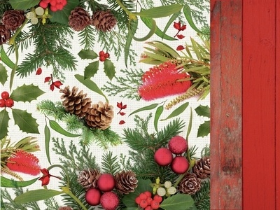 Двусторонний лист скрапбумаги от Kaisercraft - Basecoat Christmas Collection - Flora, 30 x 30 см.