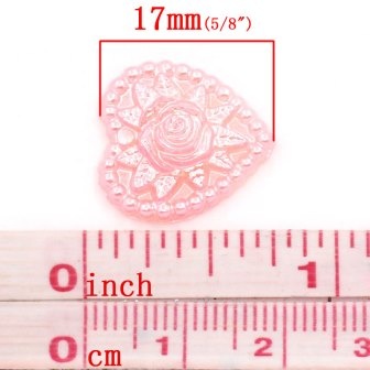 Серце, імітація перлинок, 18х17мм, колір рожевий, 1 шт.