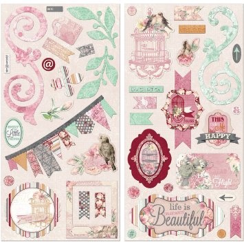 Набор высечек из чипборда на клеевой основе от BoBunny - Madeleine Self-Adhesive Chipboard 6"X12", 2 листа, 12х30 см