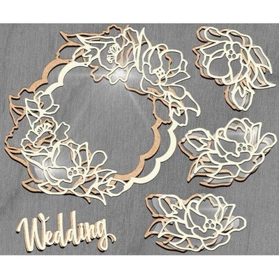 Заготовка мега шейкера Квіти магнолії в фігурний рамці, колір крафт, ТМ Фабрика Декору