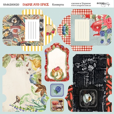 Аркуш двостороннього паперу для скрапбукінгу від Scrapmir - Конверти - Sugar and Spice, 20x20cм