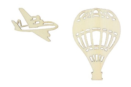 Лазерные вырубки из дерева от Scrapberry's - Воздушный шар 6 x 4см и самолет 3,5 x 4см (уп. 2 шт.)