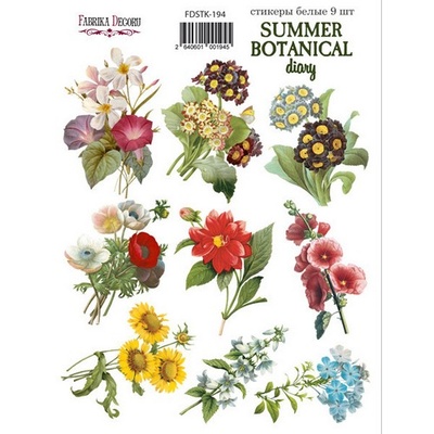 Набір наліпок (стікерів) 9 шт. Summer botanical diary 194, ТМ Фабрика Декору