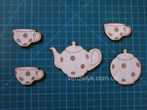 Деревʼяна прикраса від Вензелик - Чайний набір в горошок, фанера товщиною 0,4 см