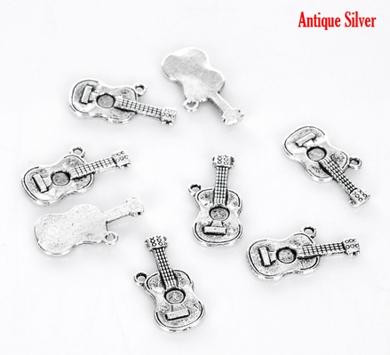 Металева прикраса/ підвіска "Гітара", 25x12м, античне срібло, 1 шт.
