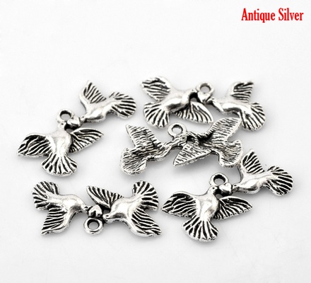 Металева прикраса/ підвіска "Птаха і серце", 25x12м, античне срібло, 1 шт.