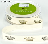 Стрічка Solid Ivory Black & Gold Print Crowns, ширина 19 мм, довжина 90 см