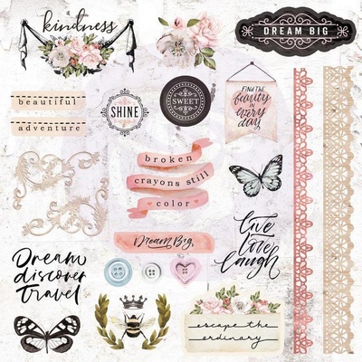 Висічки і наліпки Prima - Apricot Honey - Cardstock Ephemera, 51 шт.