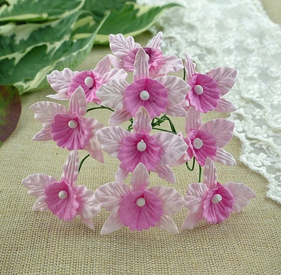 Орхідеї, колір ніжний-рожевий з рожевим, розмір - 22x30мм, 5шт.