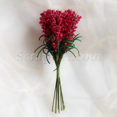 Гілочки декоративні з листочками, колір червоний, 1 пучок з 10 штук