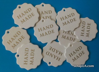 Набір білих тегів "HandMade", 10 шт.: 55x55мм, колір напису на вибір