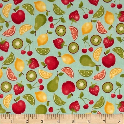 Тканина 100% бавовна - Фрукти на блакитному, 36x55см