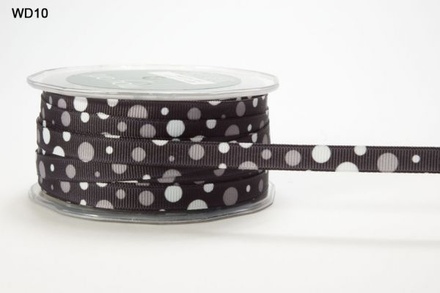 Стрічка Grosgrain/BUBBLE DOT, колір Black/White, ширина 9,5мм, довжина 90 см