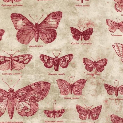 Тканина 100% бавовна - Tim Holtz Eclectic - Butterflies-Red, 45x55см