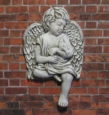 Гипсовое украшение с патинированием  от Е.В.A - Ангел с птичкой, 4,2х6,7см