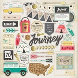 Высечки из чипборда от Crate Paper - Journey Chipboard Stickers - Gold Foil Accents - 30x30 см, 42 шт.