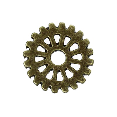 Металлическая шестеренка, цвет античная бронза, диаметр 15 мм, 1 шт.