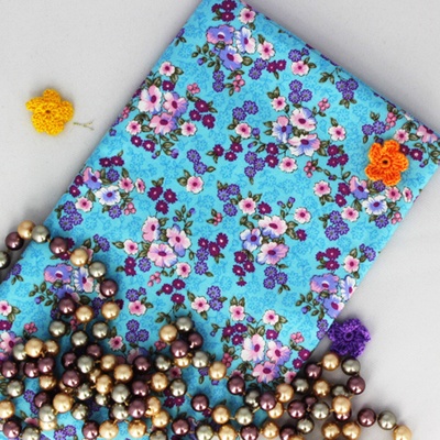 Бавовна, квіткові букети на бірюзлому фоні, 45x55см