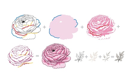 Штампи + Ножі для вирубки від Altenew - Build-A-Flower: Build-A-Flower: Ranunculus, 11 штампів+ 2 ножа