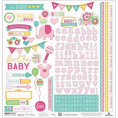 Наліпки від Paper House - Hello Baby Cardstock Stickers - Pink 30x30 см