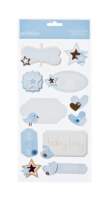 Наліпки від American Crafts - Pebbles Stickers - New Addition Boy - Dimensional Phrases & Icons
