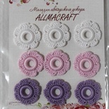 Вʼязаний мотив від Allmacraft - квіточки у Набірі, біло-рожевий-Бузковий, 2.5см, 9 шт.