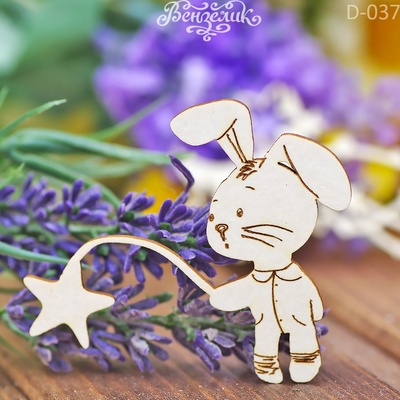 Чипборд от Вензелик - Зайчик со звездочкой, 61*50 мм