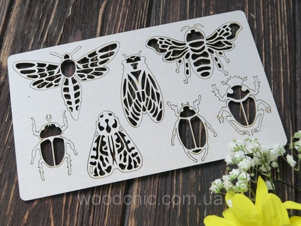 Чипборд набір Жучки 2 від WOODchic, 7,5x5см 3,5x3 см
