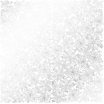 Аркуш одностороннього паперу зі срібним тисненням, дизайн Silver Poinsettia White, 30,5см х 30,5см, ТМ Фабрика Декору