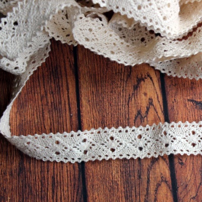 Мереживо Ромбики, бавовняне, колір бежевий, ширина 18 мм, 90 см