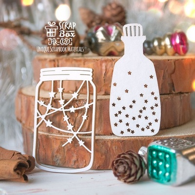Чипборд Scrapbox - 2 новорічних елементи - баночки із зірочками Hk - 020